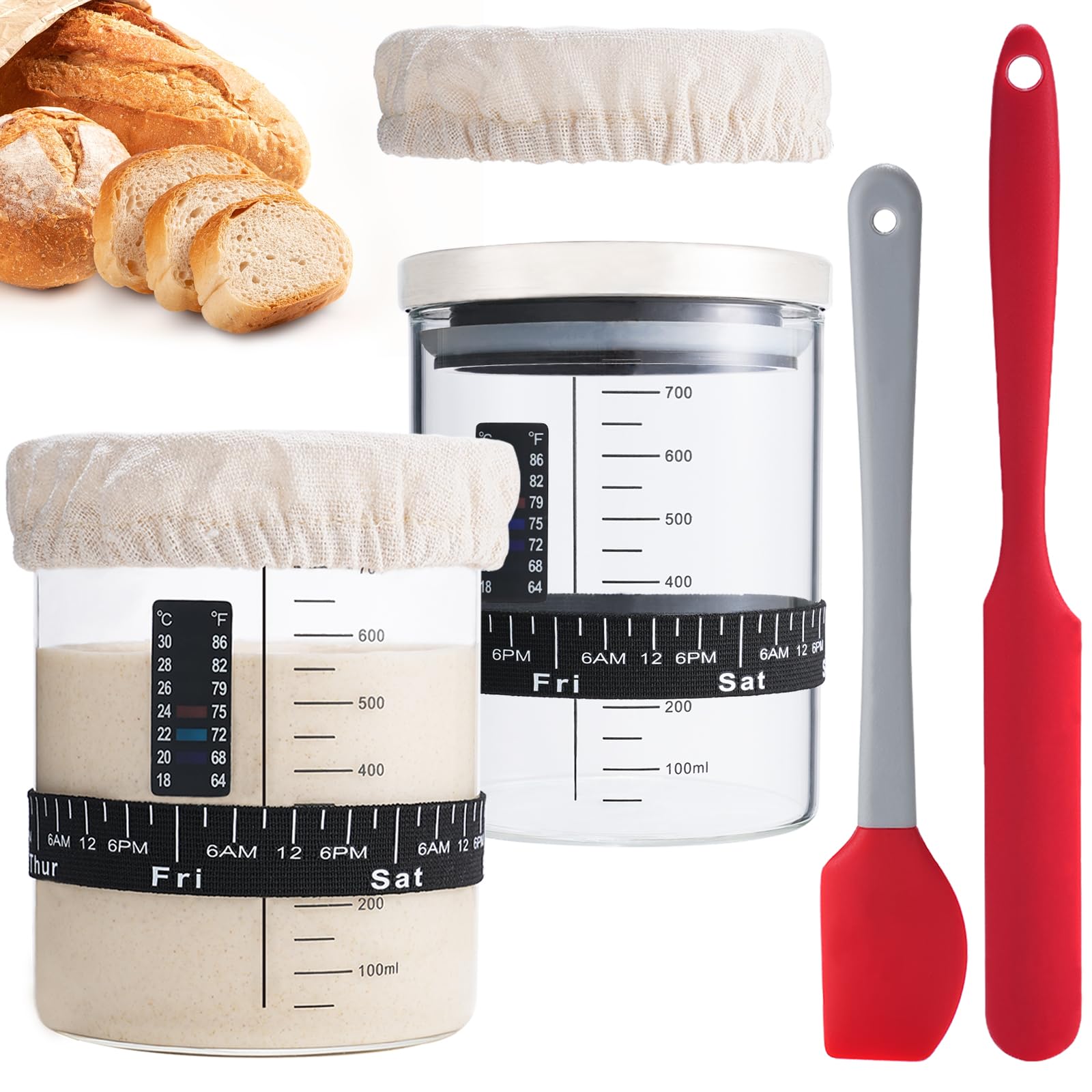 Sourdough Starter Jar Kit, 26 oz Wide Mouth Sour Dough Jars Glass