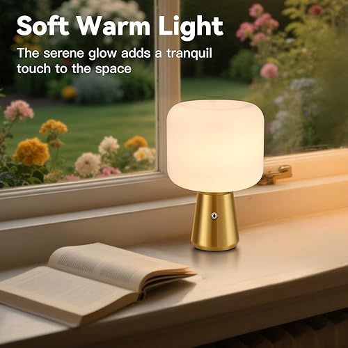 Miniatura 5 de Lámpara de mesa LED inalámbrica, lámpara de escritorio para oficina en casa con pilas, luz antigua de atenuación continua para biblioteca de