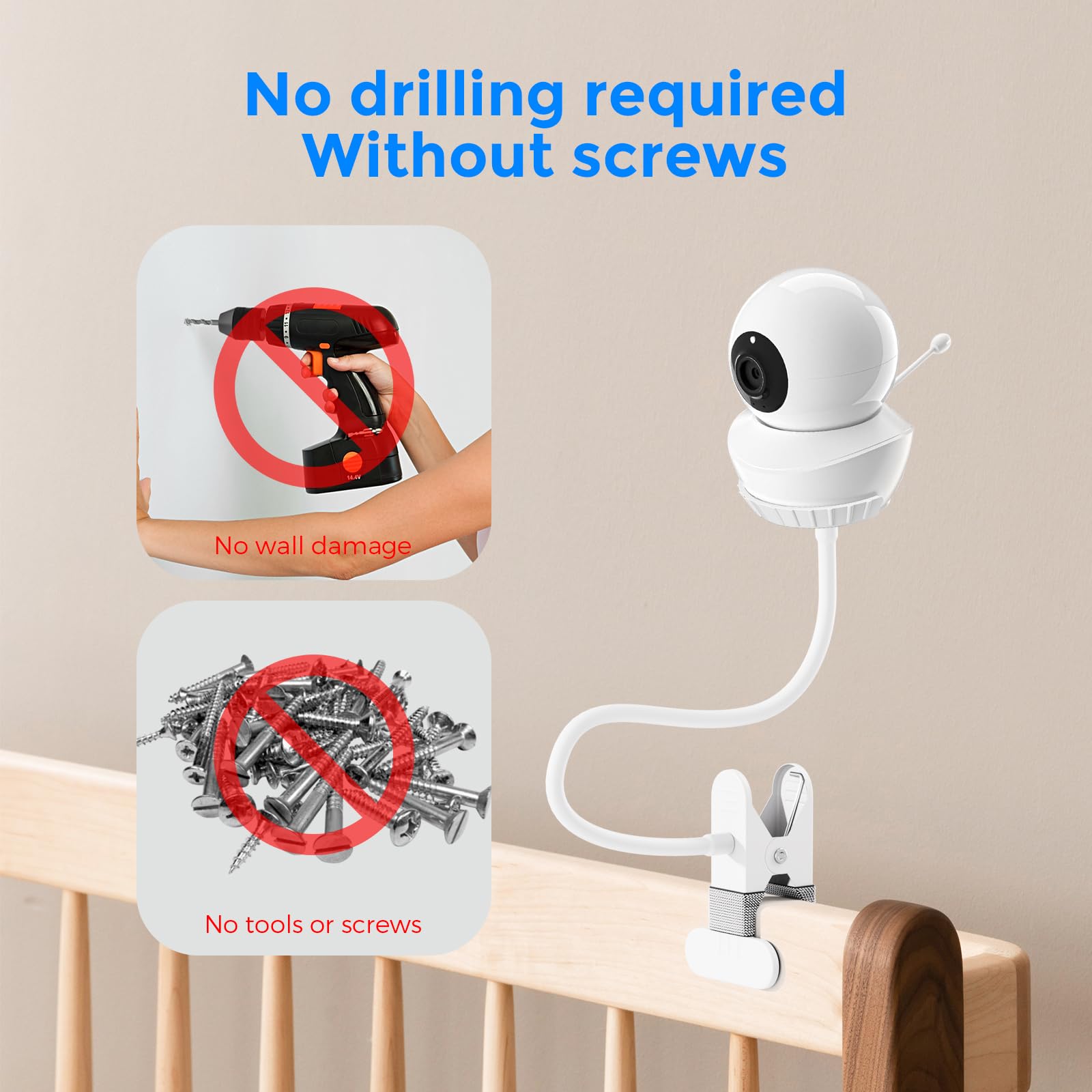 Tyeyober Babysense HD S2/V43 Monitor Mount,Flexible Baby Monitor Bracket Compatible Babysense V43/S2 Baby Monitors Clip Bracket,Flexible Twist BabyMonitors Mount,No Drilling Required - Image 3