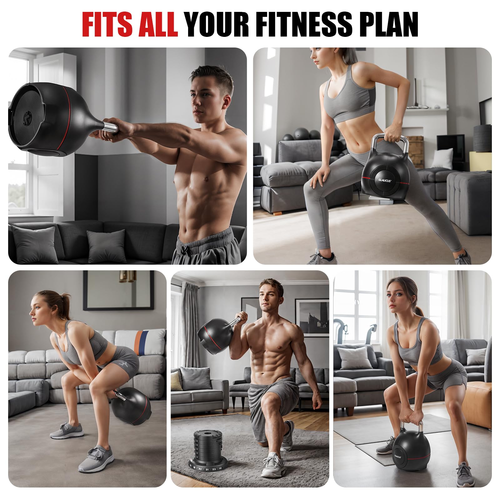 Kettlebell con pesi regolabili: regola rapidamente e facilmente 7 pesi (2,3 kg-20 kg), kettlebell ergonomico per esercizi di fitness a casa e allenamento della forza