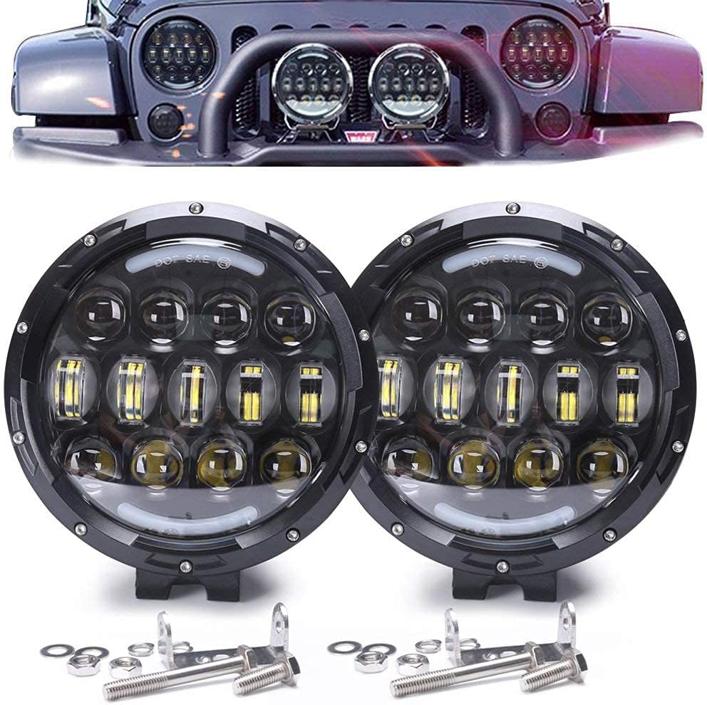 7 inch Round105W LED Light Bar Spot Light Pods Off Road Driving Lights Fog Bumper Roof Light Compatible with Jeep Offroader Truck Car ATV SUV Construction Camping Hunters