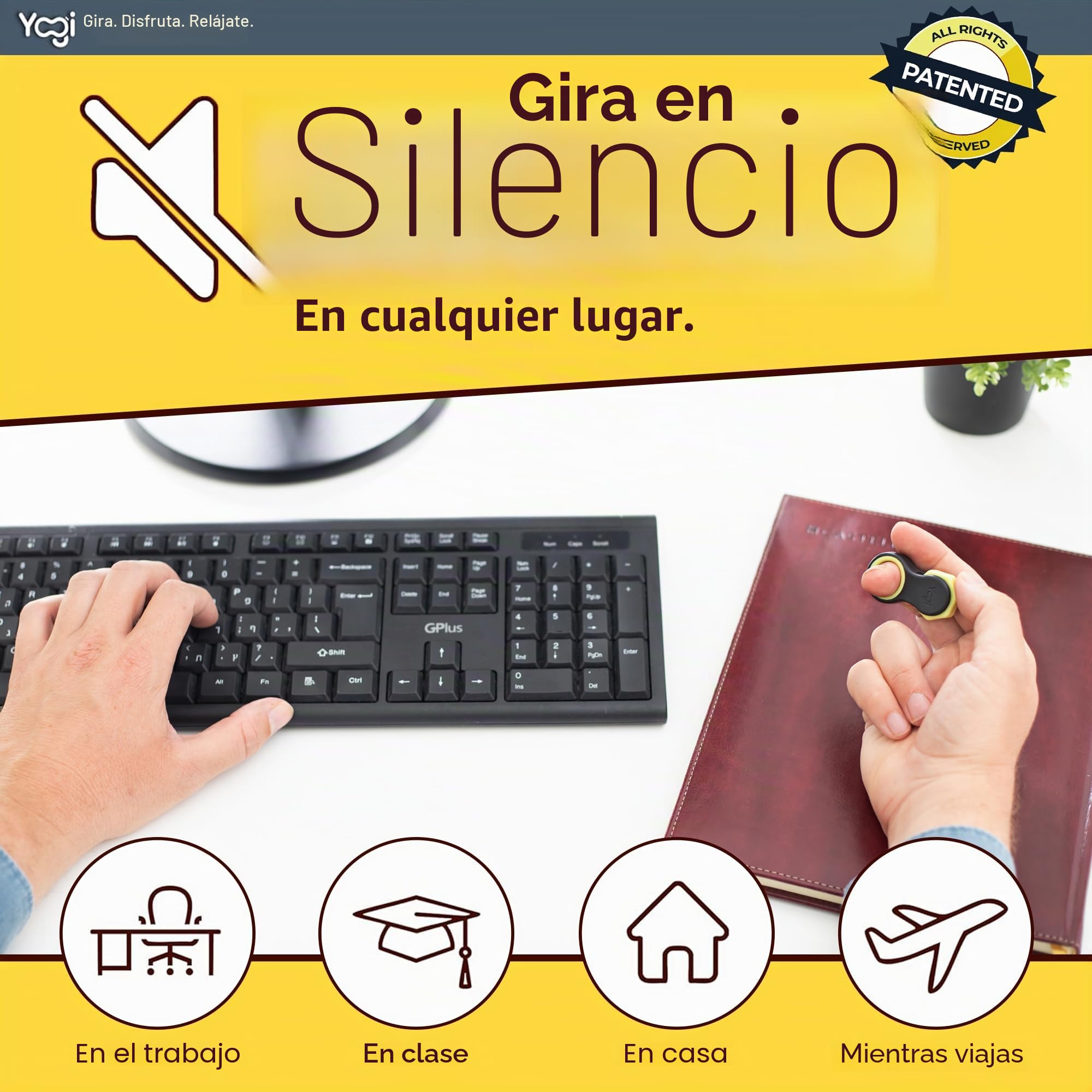 Yogi Juguete antiestrés, hilanderos para Adultos, Alivio de la ansiedad, ADHD, Add y Autismo, Juguetes silenciosos para Adultos y niños, Cinco tamaños de Anillo (Schwarz Gelb)