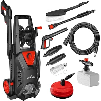 LEHMANN Hudson Pressure Washer with Aluminium Pump, 1800 W, Max. 220 Bar Pressure, 450 l/h Flow Rate, Accessories - Patio Bru