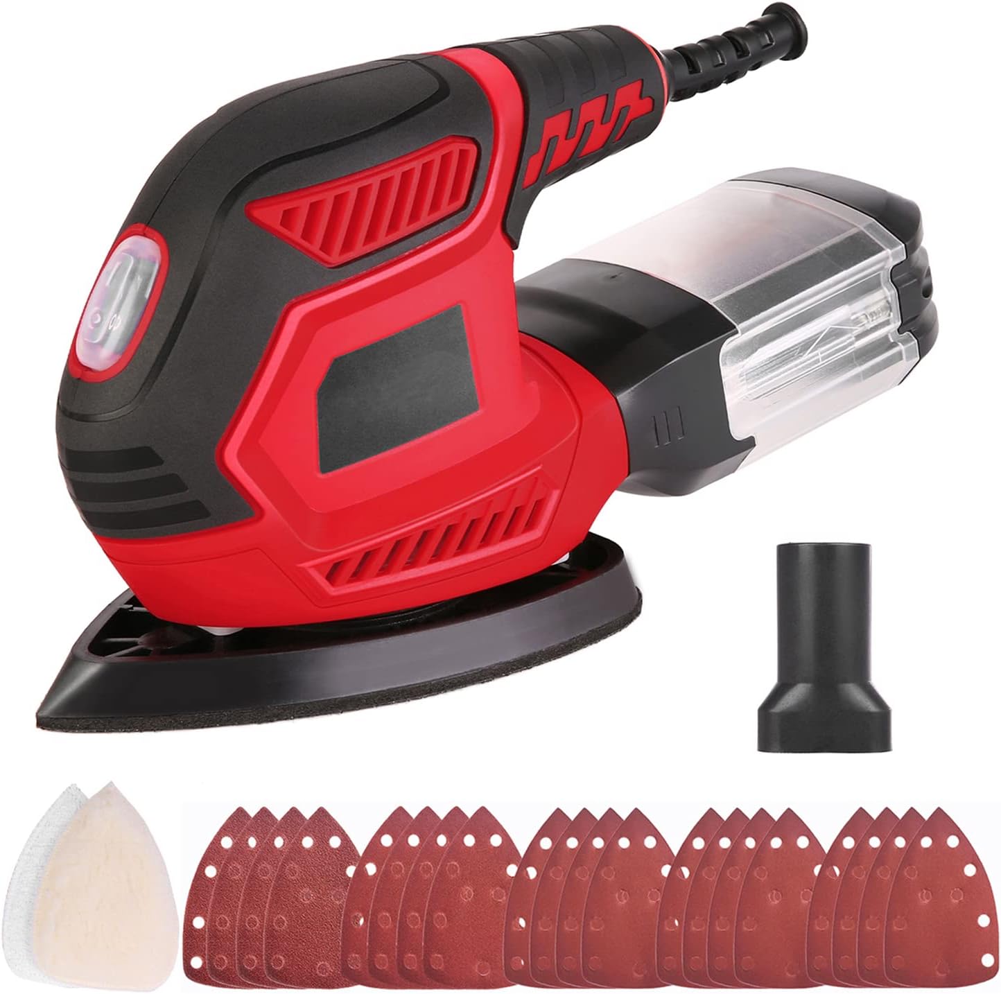 Detail Sander 200W Compact Electric Sander with 20Pcs Sandpapers & 2Pcs Polishing Pads, 14000 RPM, Hand Sanders with Efficient Dust Collection System for Wood,Woodworking,Sanding Works in Home - - 