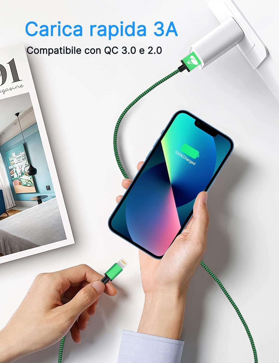 Cavo iPhone [0.5M 1M 1.5M 2M Metri 4Pezzi] Cavo Lightning Usb Certificato MFi Cavetto iPhone Filo Caricatore Carica Rapida Caricabatterie Nylon per iPhone 14 13 Pro Max 12 11 XR XS X 8 7 Plus SE iPad