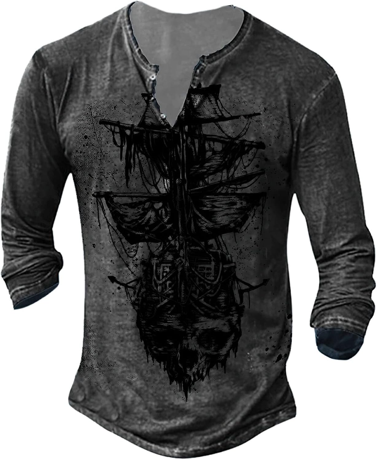 Mens Long Sleeve Fitness T Shirt Vintage Crewneck Button Down Pullover Graphic Tee Lightweight Halloween Sweatshirt