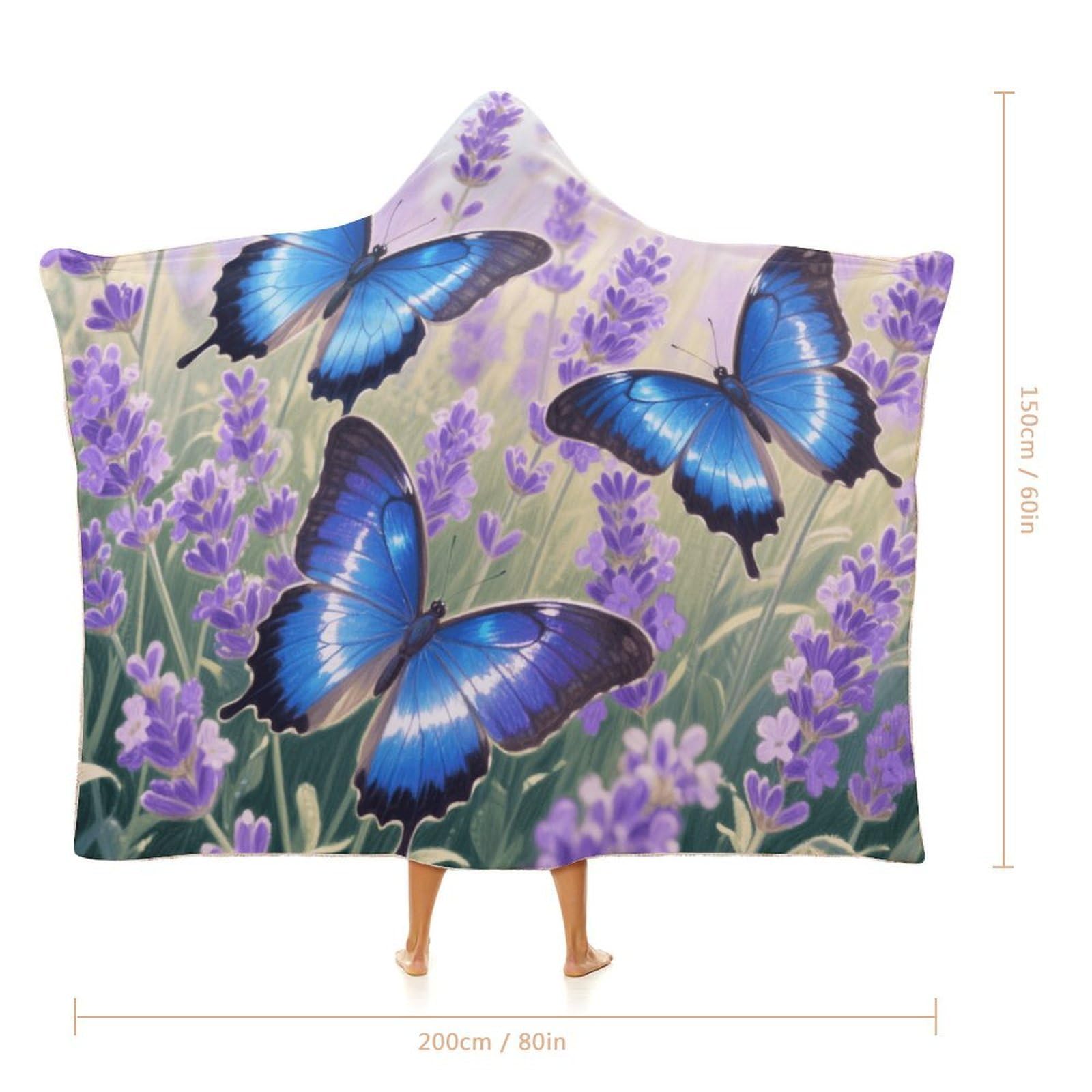 Manta poncho envolvente de gran tamaño, suave y cálida, manta para adultos, manta de mariposa azul voladora con capucha