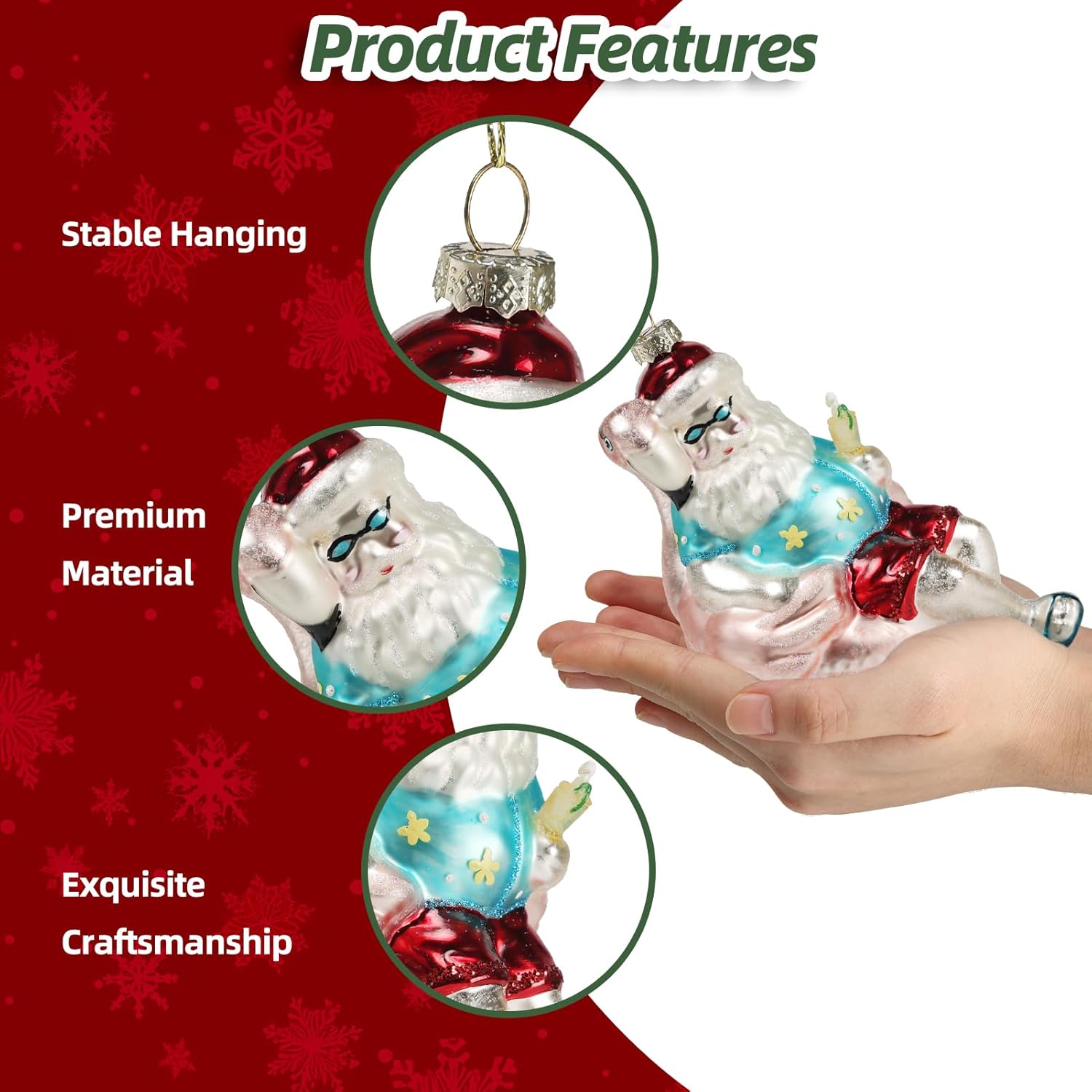 Condition photo showing New/Like New for Giftgarden Blown Glass Beach Santa Flamingo Christmas Ornament Hanging Decoration 5.2 Inches