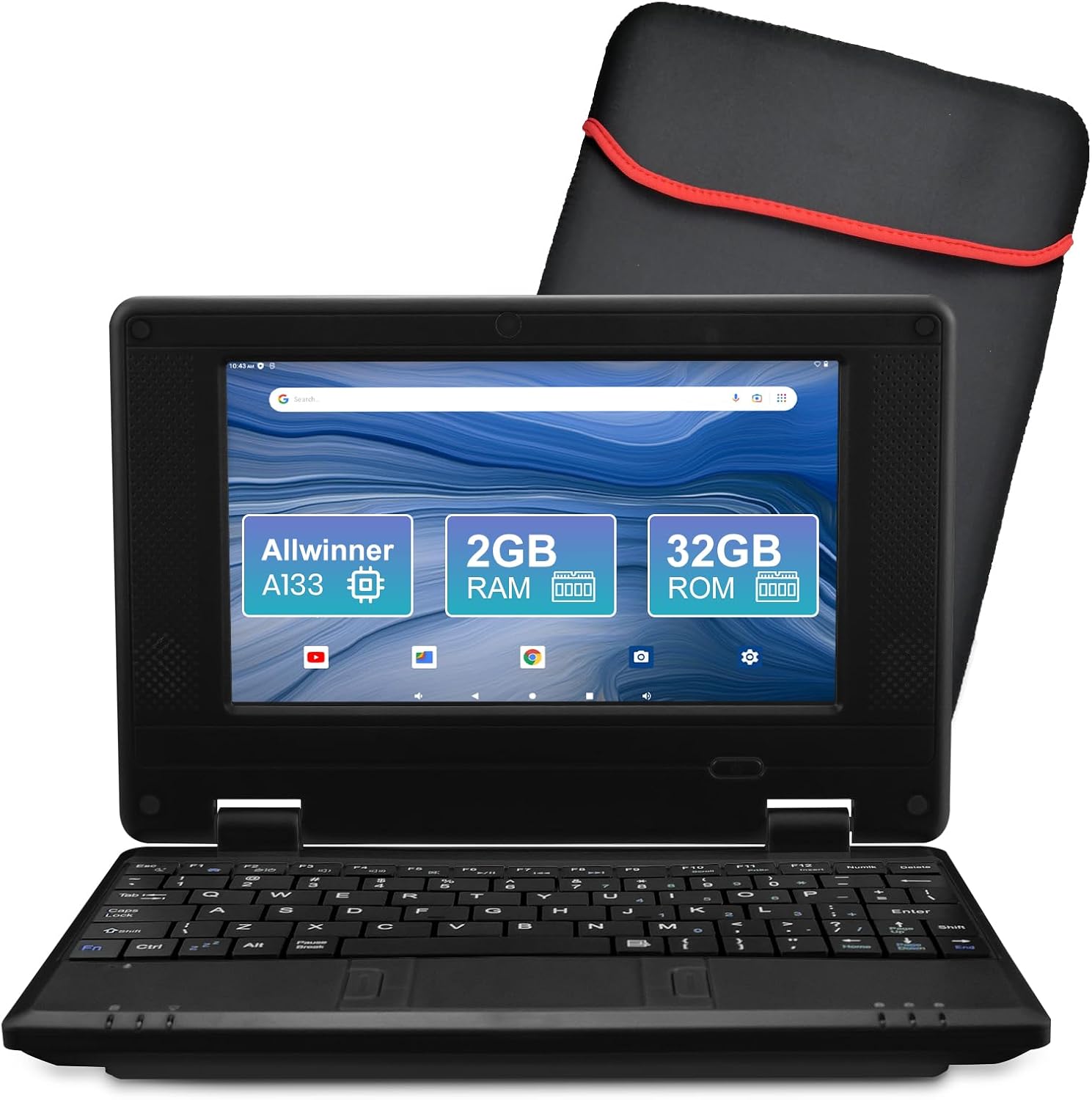 7" Portable Small Laptop, Android 12.0 OS with 2GB RAM 32GB ROM,Processor A133P Type-C 5V 2A Mini Laptop Notebook for Kids(Black)