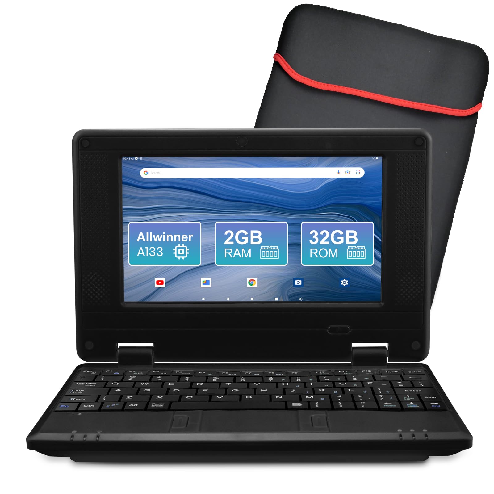 7" Portable Small Laptop, Android 12.0 OS with 2GB RAM 32GB ROM,Processor A133P Type-C 5V 2A Mini Laptop Notebook for Kids(Black)