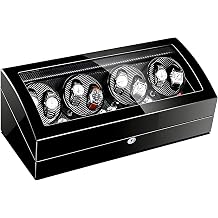 Watch Winder for Automatic Watches Automatic Watch Winder Wooden Case PU Leather Inside Quiet Motor Automatic Watch Winder Box LED Light Blue Large Capacity 8 + 9 Watches Black