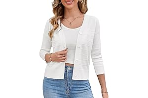 Women's 3/4 Cardigan Sleeve Cropped Button Down Cardigan
