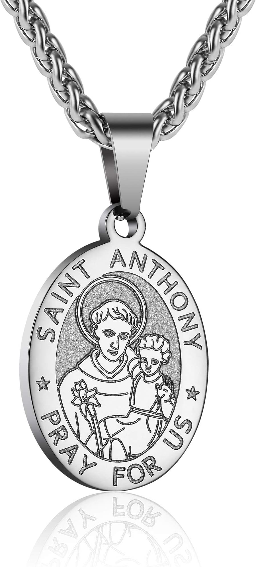 P. BLAKE Oval Saint Christopher/Michael/Joseph/Jude/Virgin Mary/Joseph/Francis/Patrick/Anthony/Benedict/Thomas Necklace for Men Women, Stainless Steel Catholic Patron Pendant with Chain 24 Inches