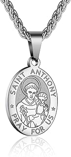 Oval Saint Christopher/Michael/Joseph/Jude/Virgin Mary/Joseph/Francis/Patrick/Anthony/Benedict/Thomas Necklace for Men Women, Stainless Steel Catholic Patron Pendant with Chain 24 Inches