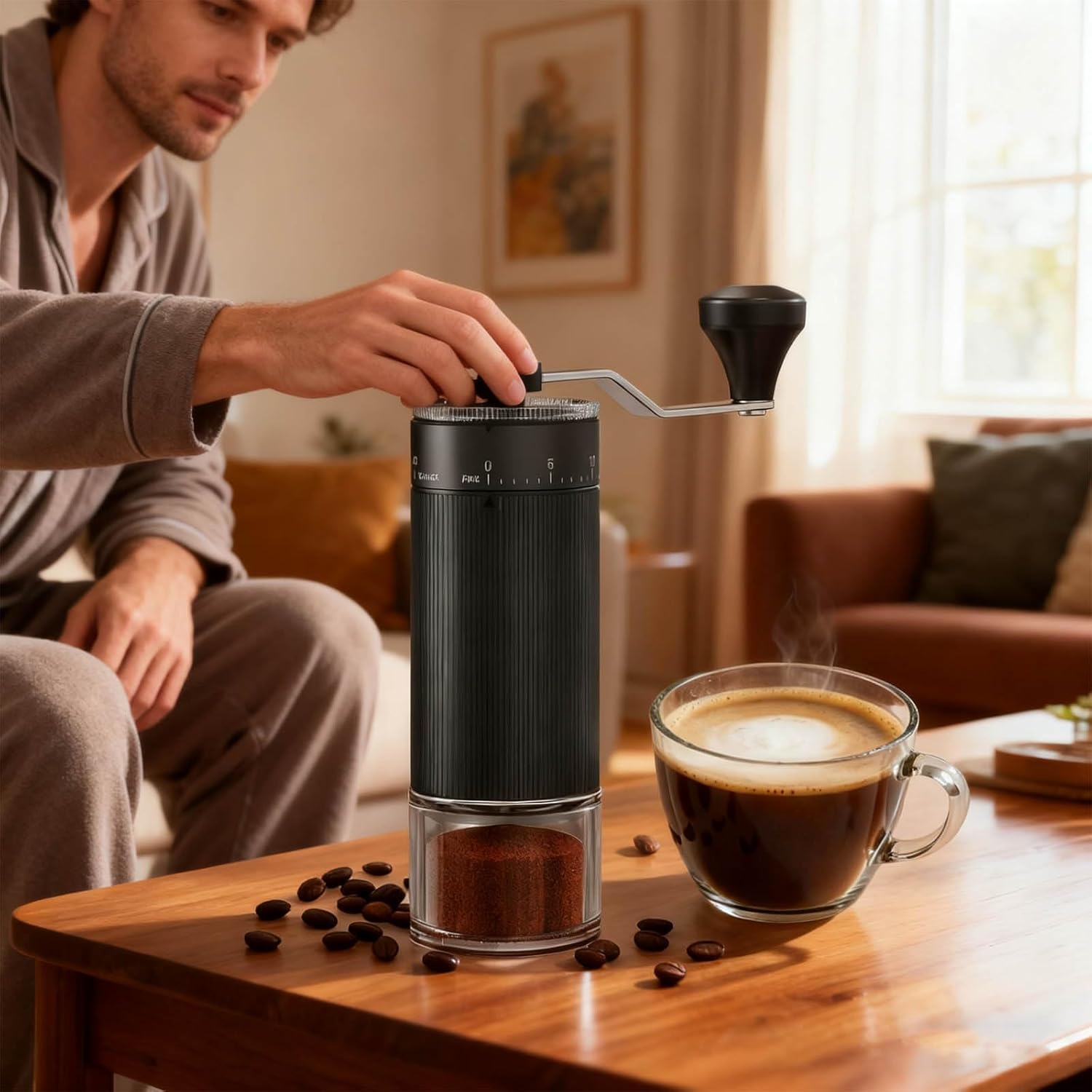 Portable Manual Espresso Grinder Conical Burr Milling Systems 40 Customizable Setting For Coffee Enthusiasts Adjustable Burr Coffee Mill