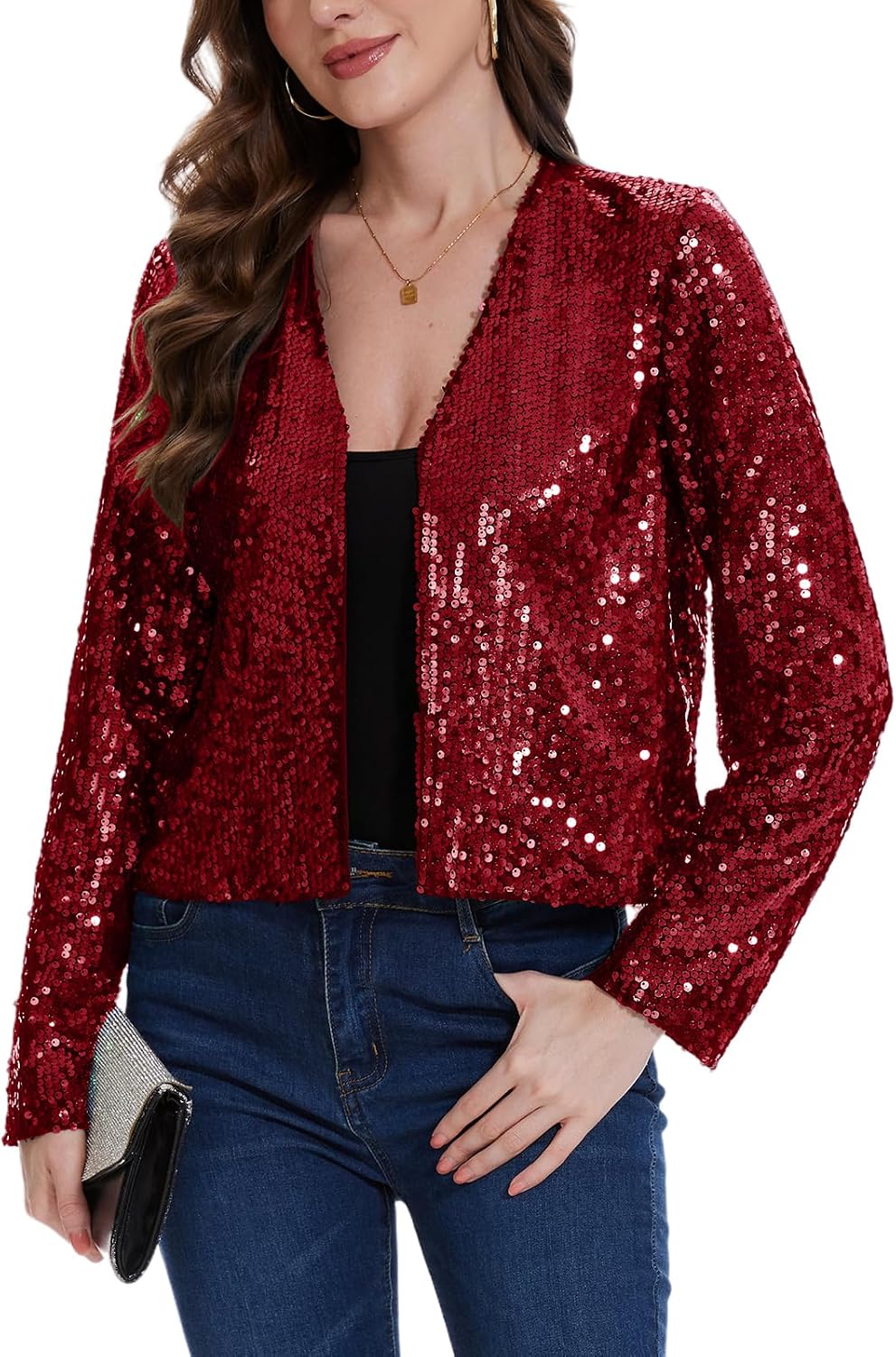 MINTLIMIT Sequin Cropped Cardigan for Women Long Sleeve Open Front Party Shiny Glitter Bolero Shrug Sparkly Jacket Coat