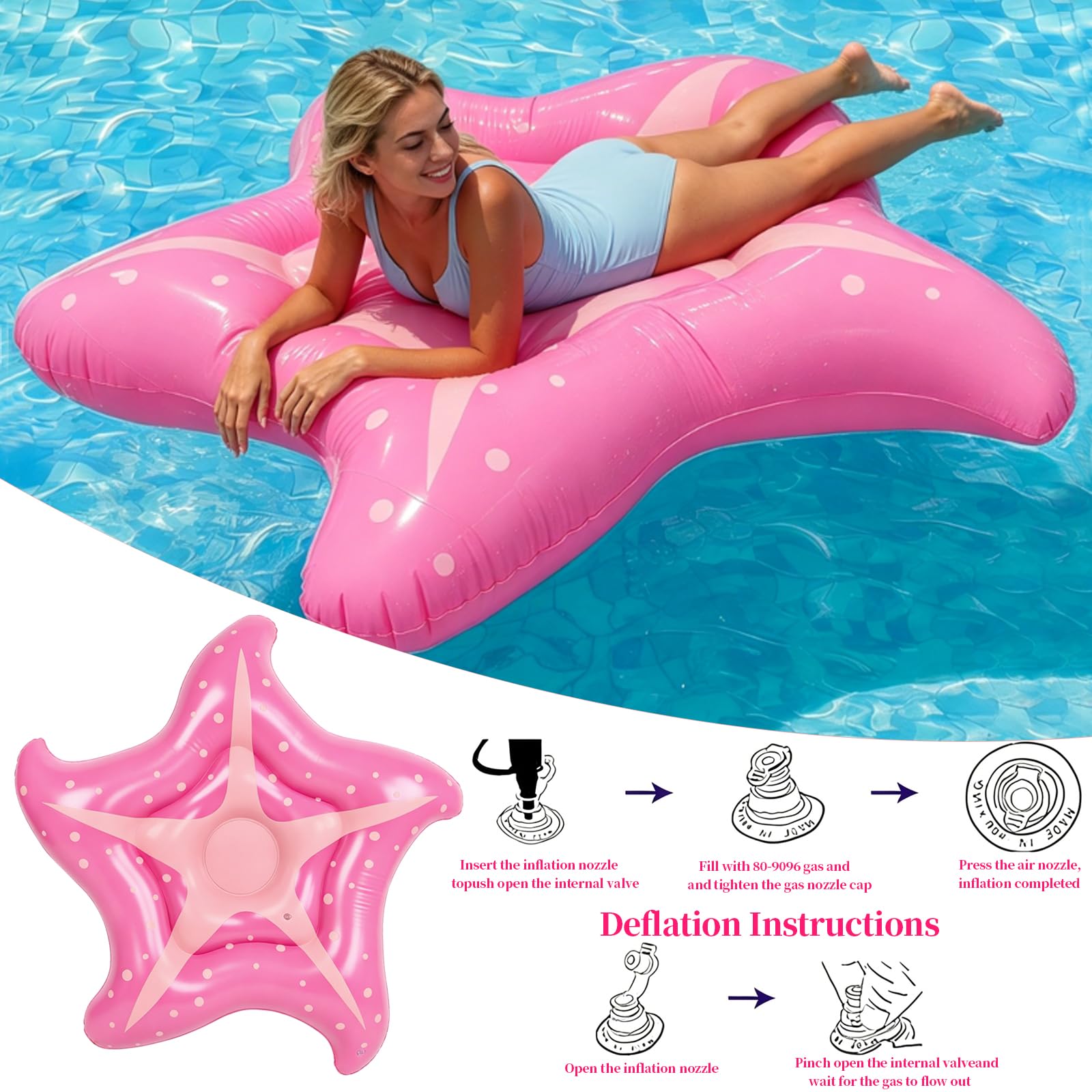 Materassino Gonfiabile Piscina Stella, 150cm Adulto Gonfiabile Piscina Materassino Mare Singolo150 cm, Amaca Gonfiabile da Mare, Feste In Acqua per Estiva PiscinaSpiaggia