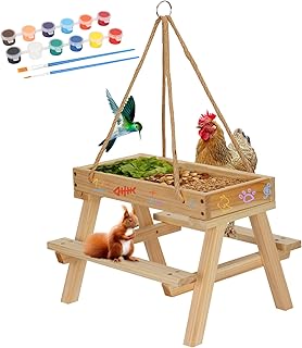 Squirrel Picnic Table Feeder, DIY Wood Building Kits with Paint Set,for Wild Birds, Chickens, Ducks, Squirrels & Other Poultry, Build Your Own Bird Feeder