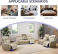 Vista 8 de Juego de sofá reclinable eléctrico, juego de sofá y silla reclinable de cuero, juegos de muebles de sala de estar, muebles de lujo de 3 piezas