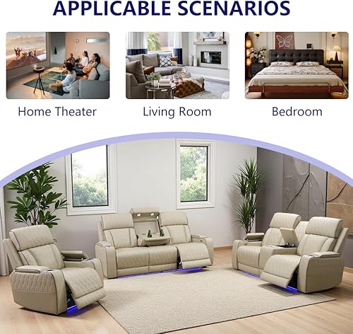 Miniatura 7 de Juego de sofá reclinable eléctrico, juego de sofá y silla reclinable de cuero, juegos de muebles de sala de estar, muebles de lujo de 3 piezas con