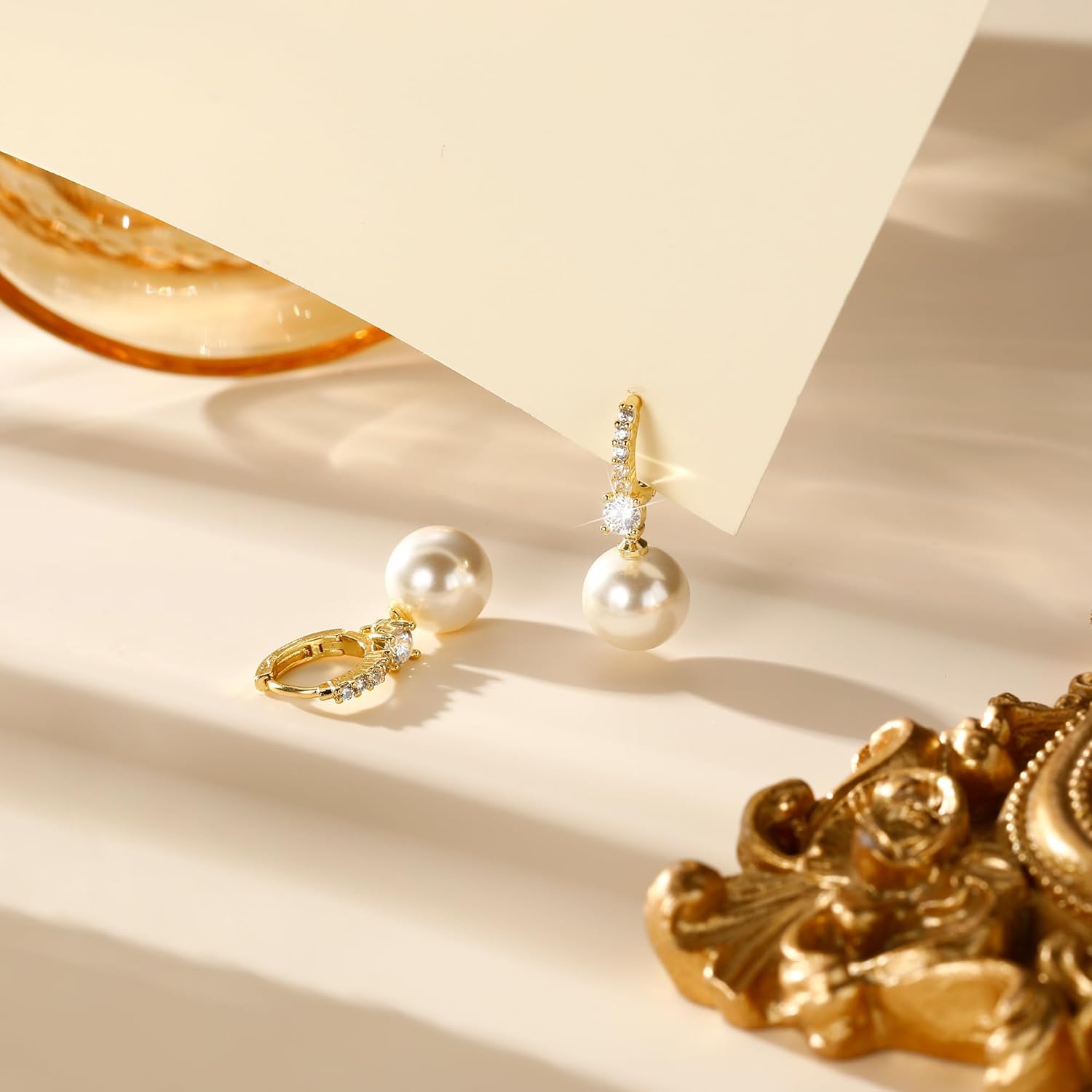 Pearl Earrings for Women 14K Gold Plated Hypoallergenic Pearl Earrings 5A Cubic Zirconia Dangle Earrings Elegant Jewelry - Image 5