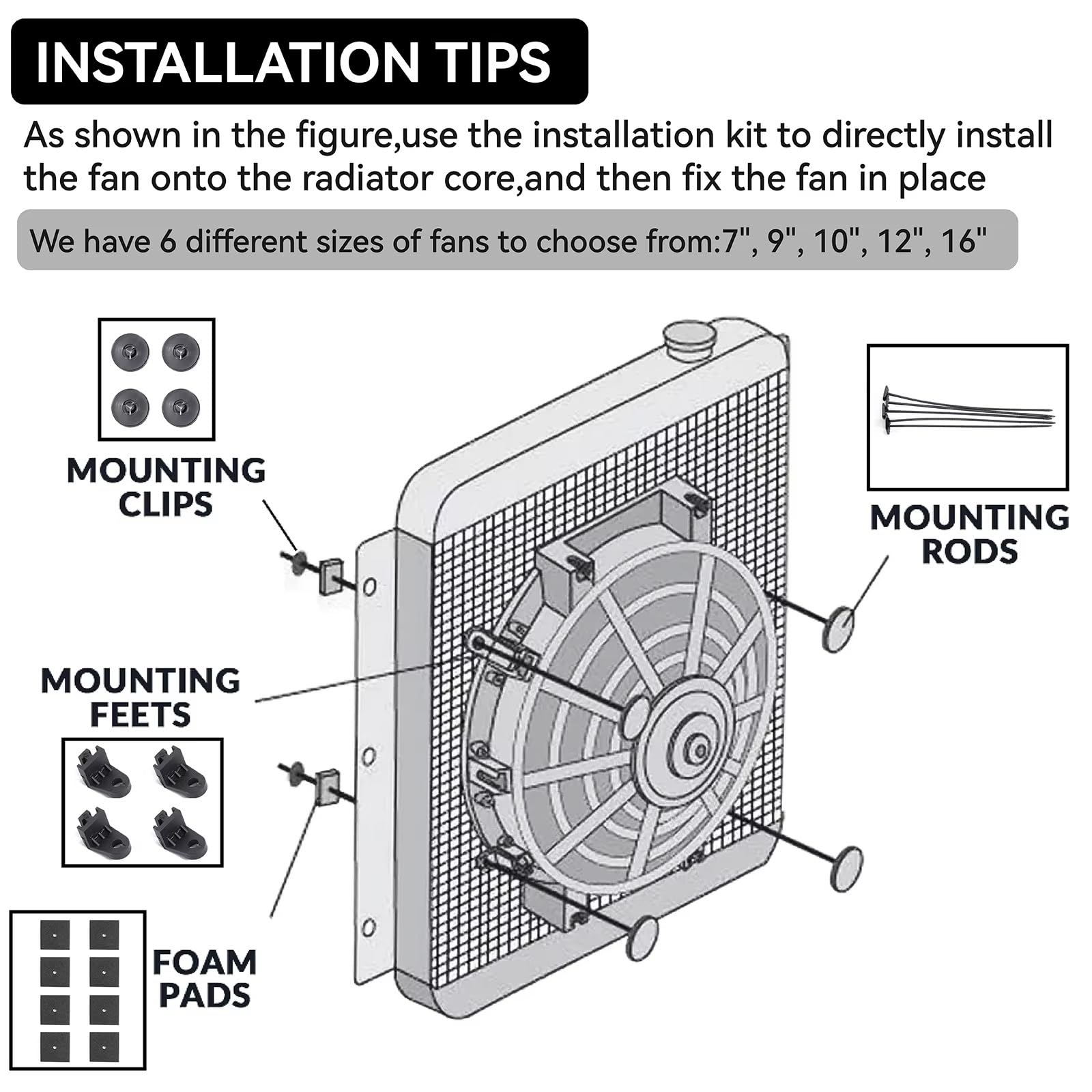 Motor Radiador Ventilador Kit De Montaje De Ventilador De Refrigeración Para Radiador Electrónico De Coche Universal De 7 9 10 12 Pulgadas 12V 80W 2100 RPM(10INCH)
