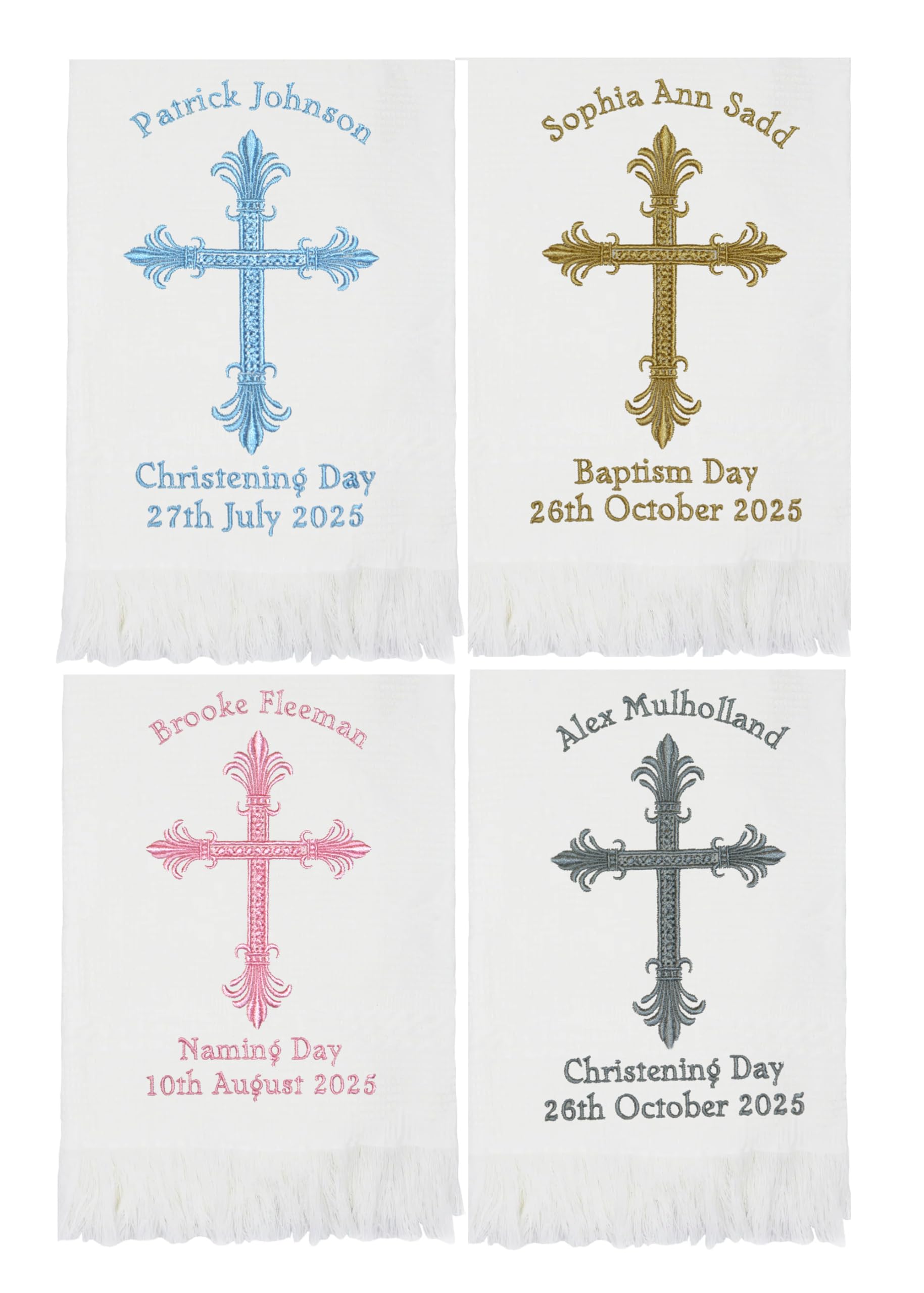Oh Sew Simple White Or Cream Personalised Christening/Baptism/Naming Day Baby Shawl - Choice Of 4 Thread Colours