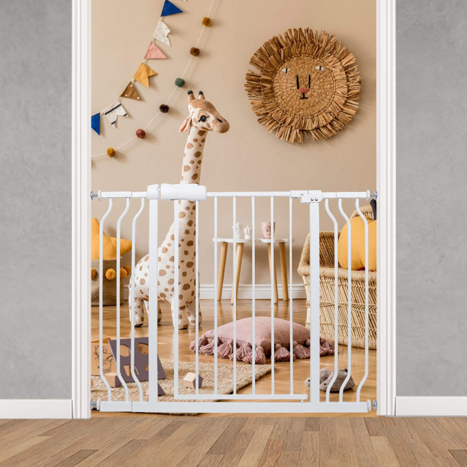 Wide Baby Gate for Stairs Doorways Hallways Pressure Mounted Baby Gate Walk Through Dogs Gates Child Gates for Kids or Pets Indoor Safety Gates 38.5 to 43.5 Inch Wide
