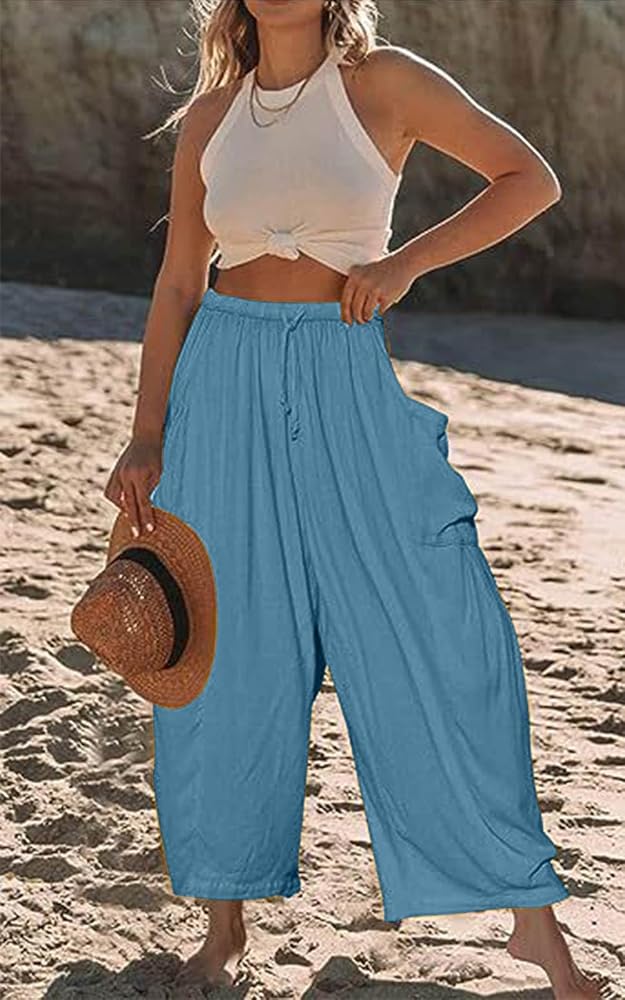 CheChury Pantalon Jogging Femme Coton - Pantalon Large Taille Haute Fluide Et Confortable Avec Poches Pour Sport Et Détente