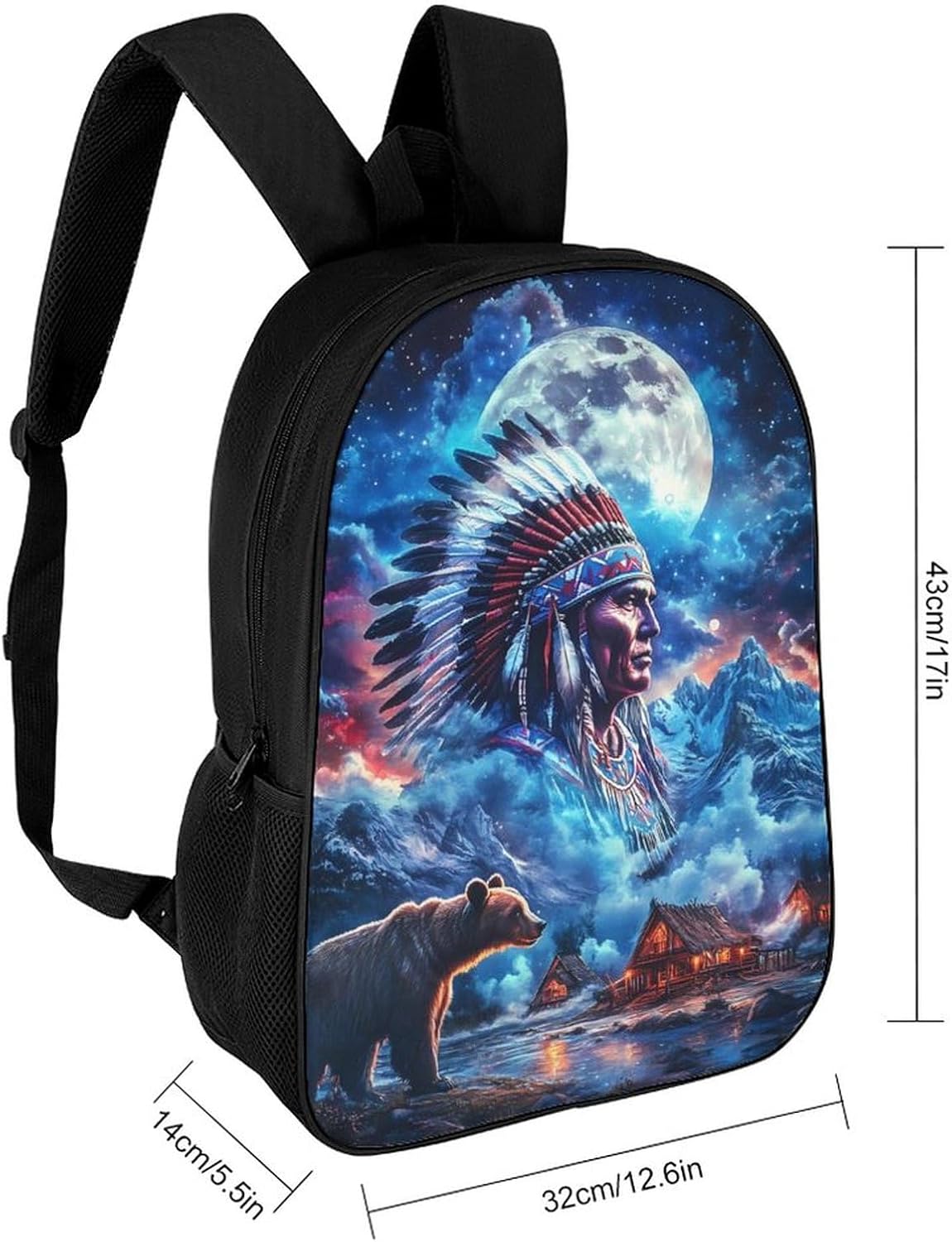 Indian Bear Laptop Backpack for Men Women 17 Inch Shoulder Bag Travel Daypack