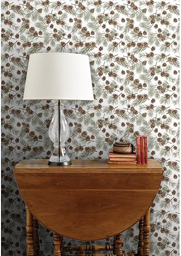 Miniatura 7 de Spoonflower Commercial Grade Wallpaper Swatch - Woodland Pine Pinecone Spruce Forest Evergreen Outdoors Green Brown White Traditional Wallpaper