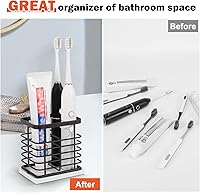Vista 5 de HarJue Toothbrush Holder, Luxurious Metal Toothbrush Toothpaste Holder with Marble Base for Bathroom, Multi-Slots Openwork Design, Bathroom Negro