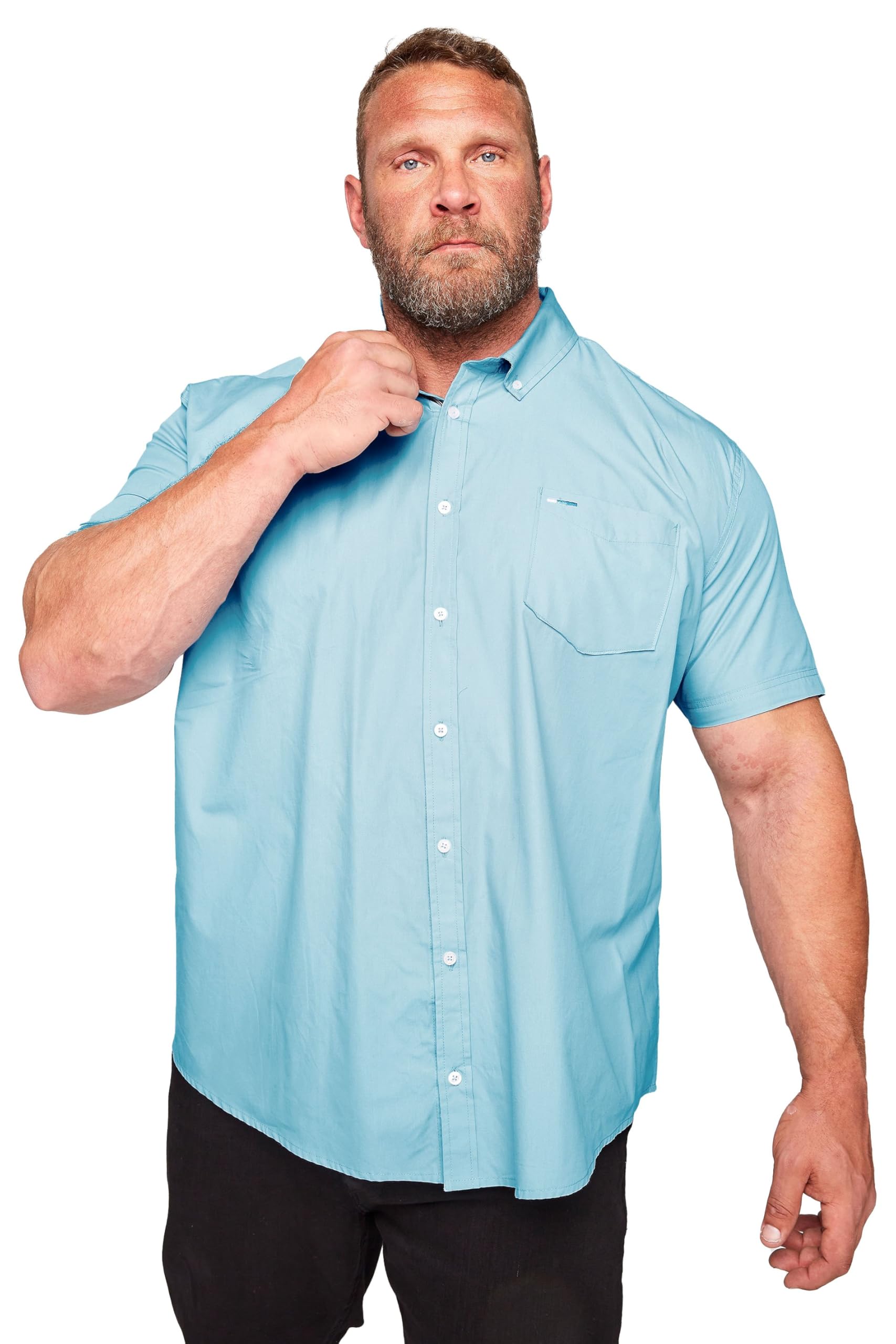 Badrhino Men's Light Blue Big & Tall Short Sleeve Oxford Shirt - Plus Size Curve
