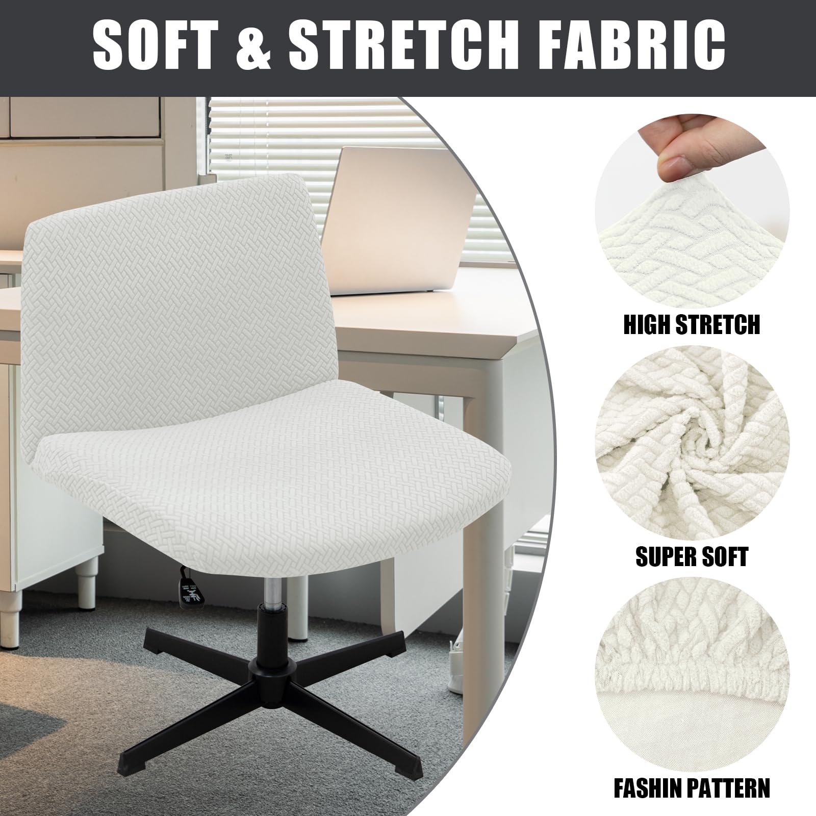 MIFXIN Armless Office Chair Cover Stretch Jacquard Wide Seat Modern Vanity Chair Slipcover Criss Cross Chair Mid Back Accent Chair Office Desk Chair Protector (A-White)