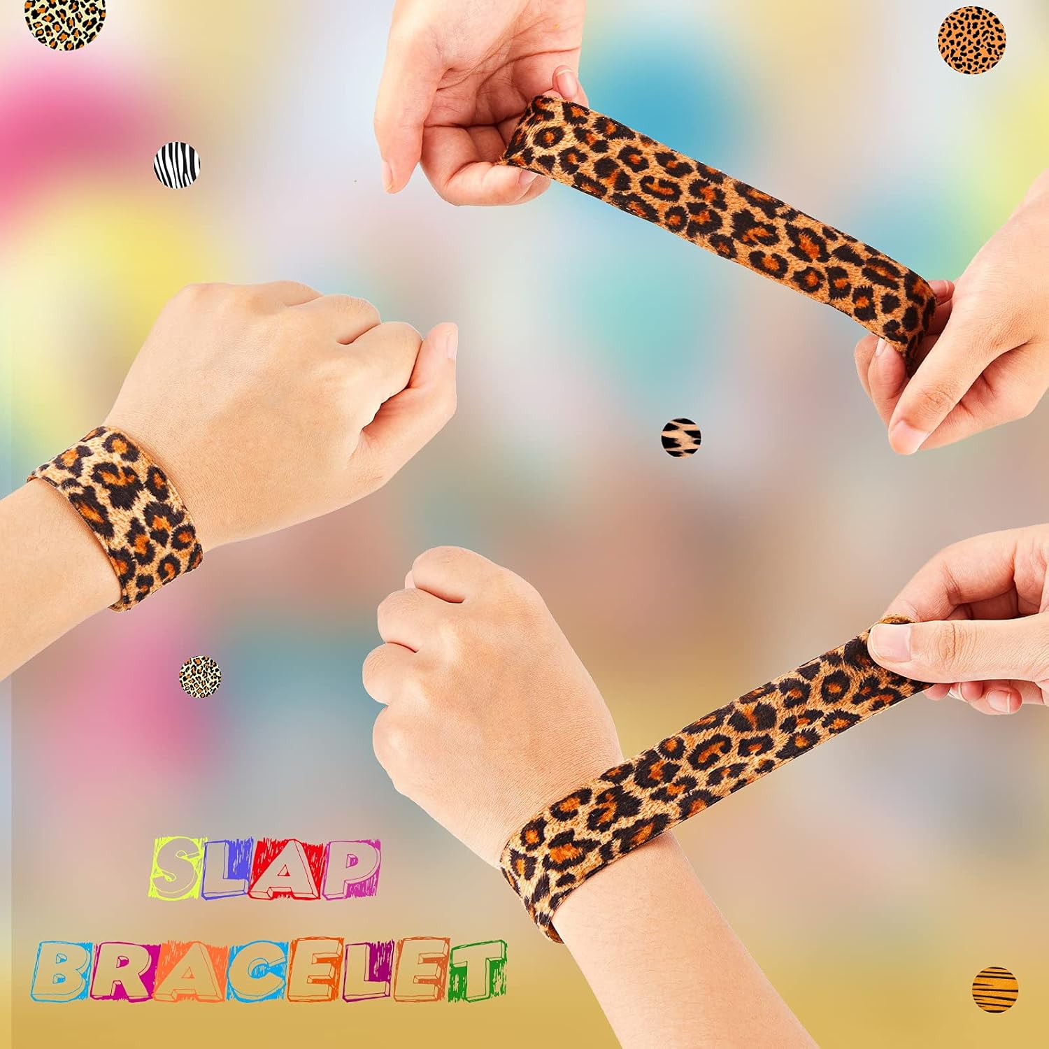 Kasyat 25 Pieces Animal Print Slap Bracelets Wild Animal Wristband Assorted Jungle Safari Print Deer Leopard Tiger Slap Bands Gifts for Kids Boys Girls Birthday Party Favors