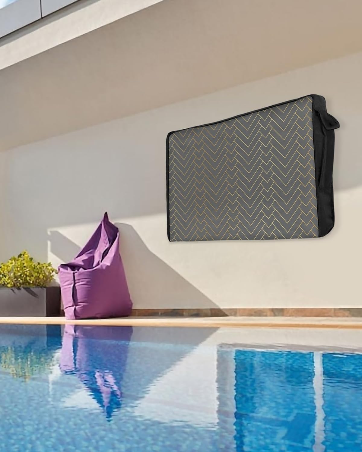 Outdoor TV Cover - Geometric Yellow Lines Grey Background Waterproof and Weatherproof 80"-85" LCD Movable Shield TV Display Screen Protector Outside Television Covers