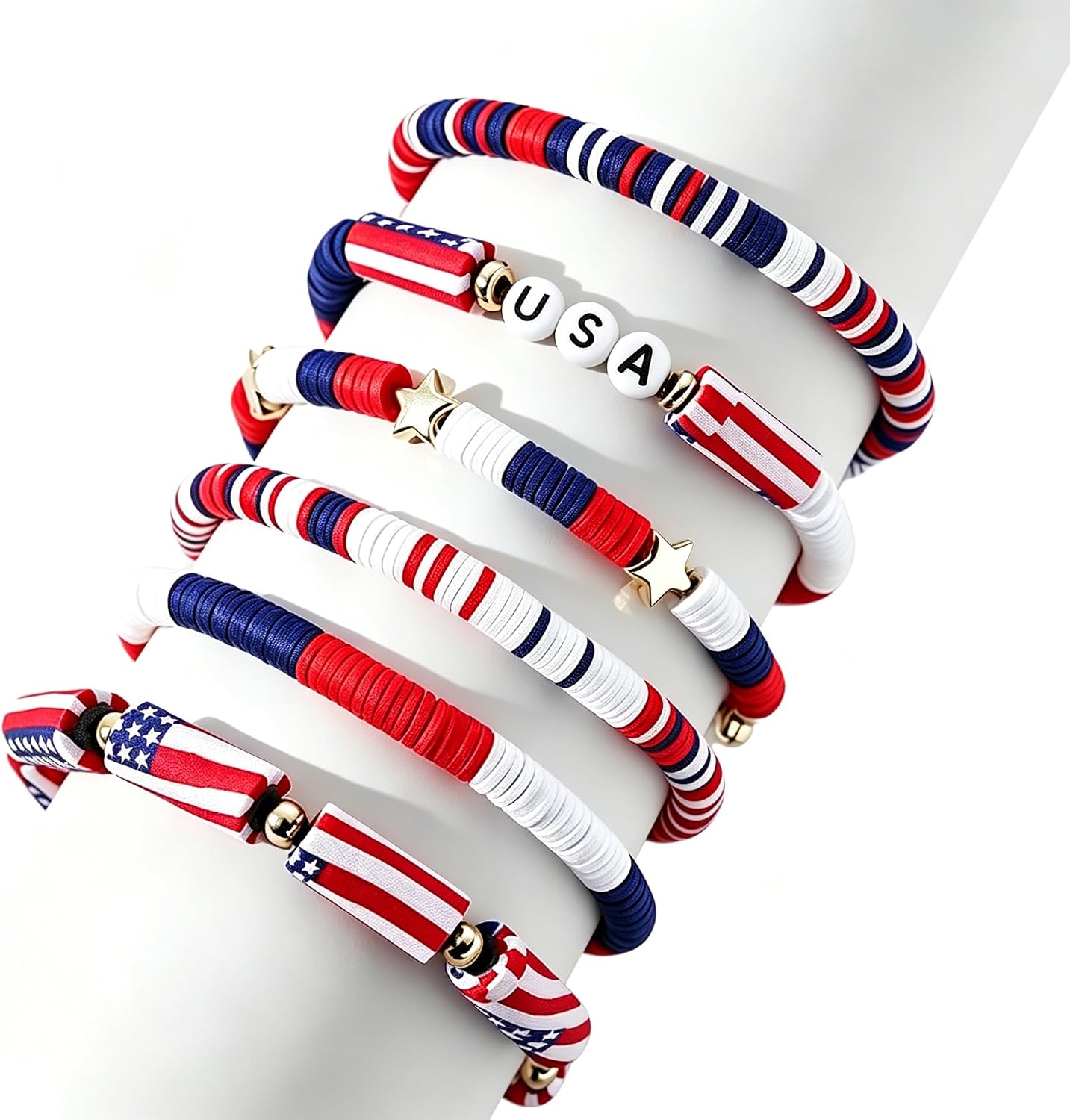 250 Anniversary USA Merchandise 4th of July Bracelet for Women Men Red White and Blue Stretch Bracelets Patriotic Bracelets Jewelry for Independence Day