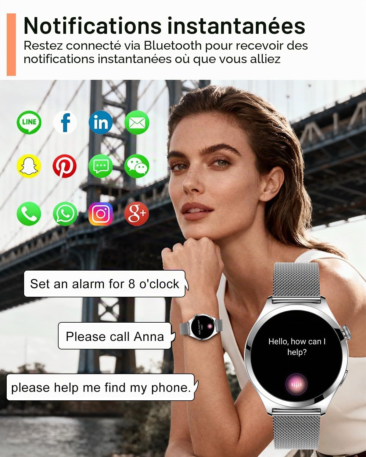 Montre Connectée Femme avec Appel Bluetooth, 1,27" Smartwatch avec Fonction Féminine/120+ Modes Sport/Fréquence Cardiaque/Sommeil/SpO2 Montre Connectée IP68 Podomètre Calories Android iOS Argent