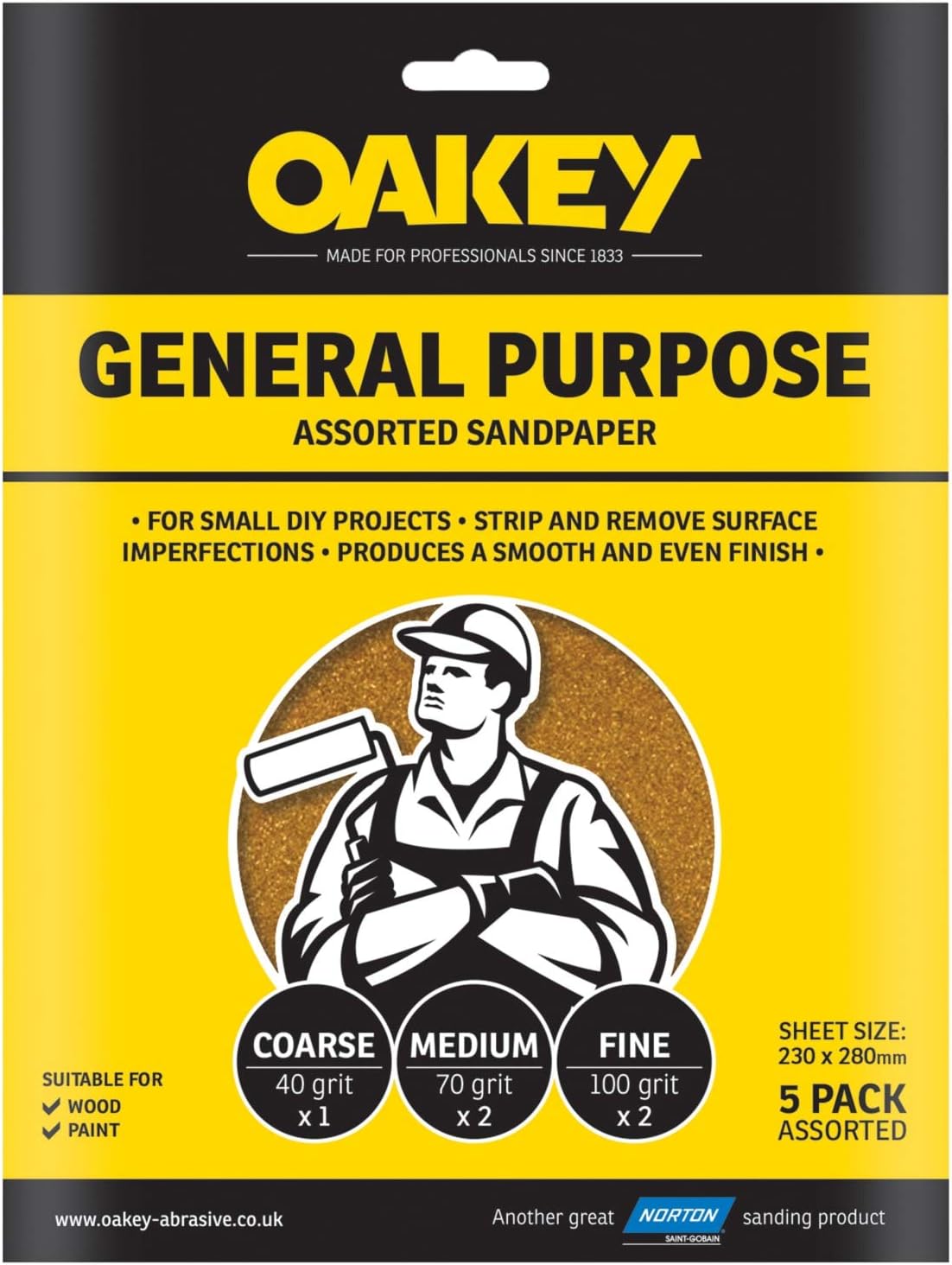 Oakey General Purpose Fine Sandpaper - Pack of 5