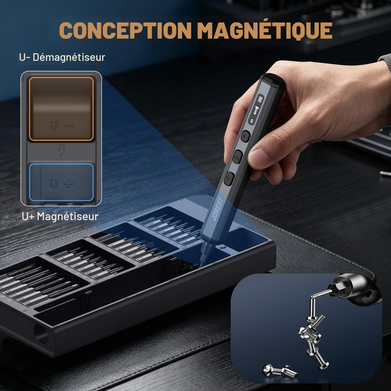 JOREST 70 en 1 Juego de destornilladores eléctricos de precisión- 64 puntas magnéticas S2, 5 ajustes de par, kit de herramientas de reparación para iPhone, MacBook, PS5, consolas de videojuegos