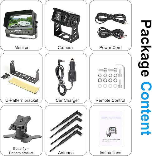 Miniatura 8 de Kit de sistema de monitor de cámara de respaldo inalámbrico digital para camión, 7 pulgadas DVR+HD IP69K impermeable visión nocturna cámara de