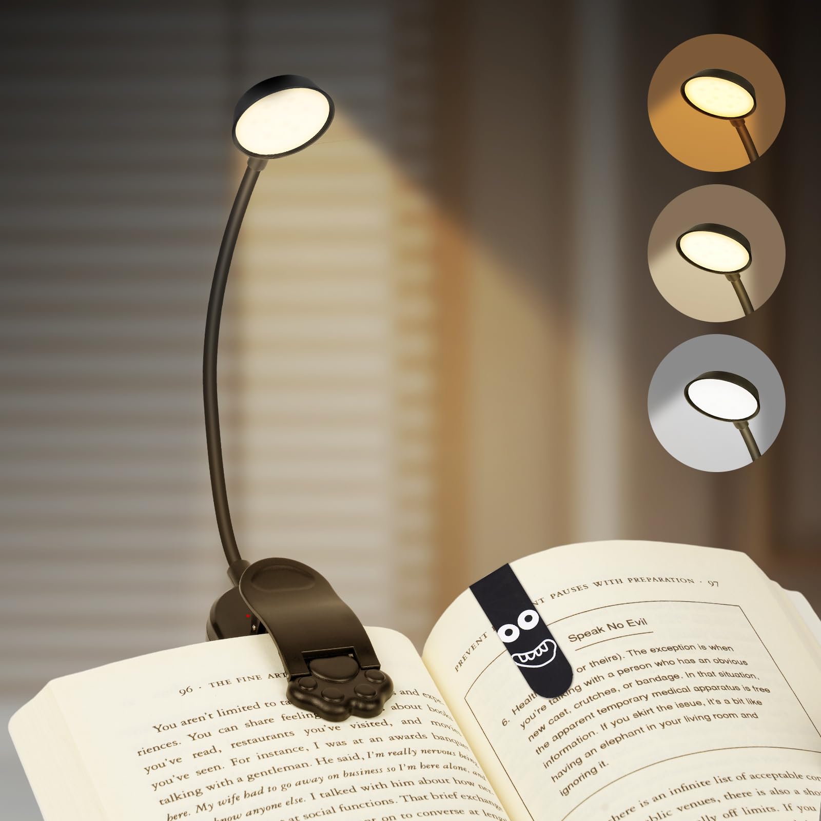 Lampada Clip Ricaricabile Lampada Libro LED Con Clip - 3 Livelli Luminosit Collo Flessibile Usb Ricaricabile M 584269 - Foto 8