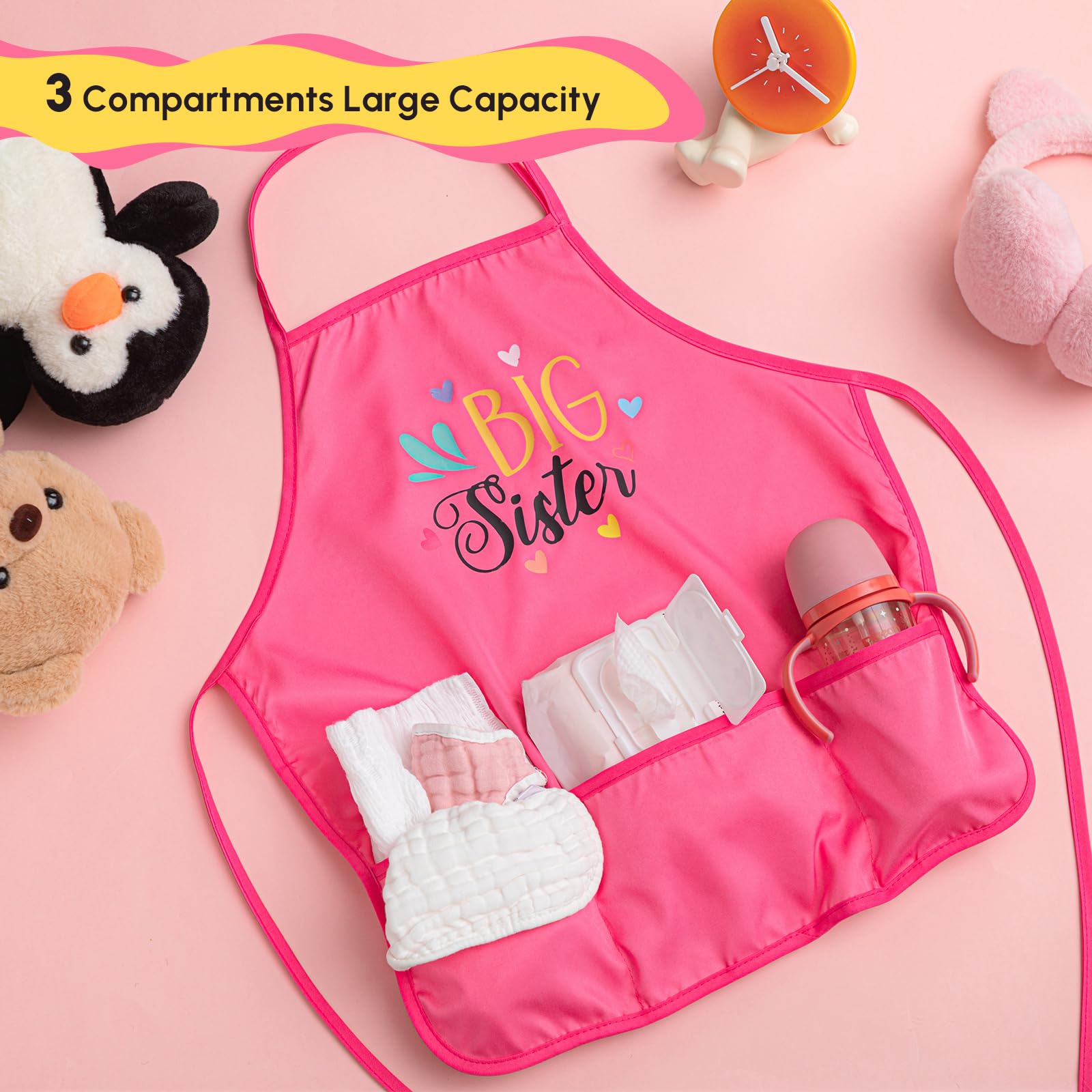 Big Sister Apron with Pockets Big Sister Gifts for Girls Adjustable Toddler Apron for Baby Shower Cooking, Baking