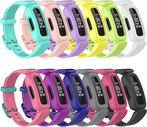 Sunnyson 12 Pack Compatible with Fitbit Ace 3 Bands for Kids, Silicone Straps Colorful Replacement Wristbands for Girls Boys