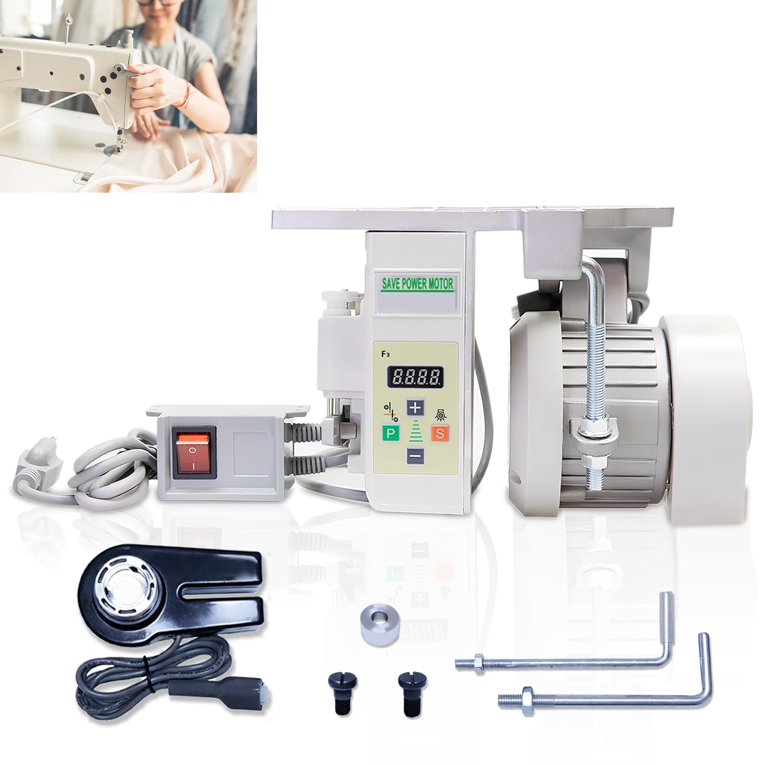 AzureaFlow 750W 1HP Industrial Sewing Machine Servo Motor with Needle Positioner Synchronizer AC110V 200-6000 RPM Energy Saving Quiet