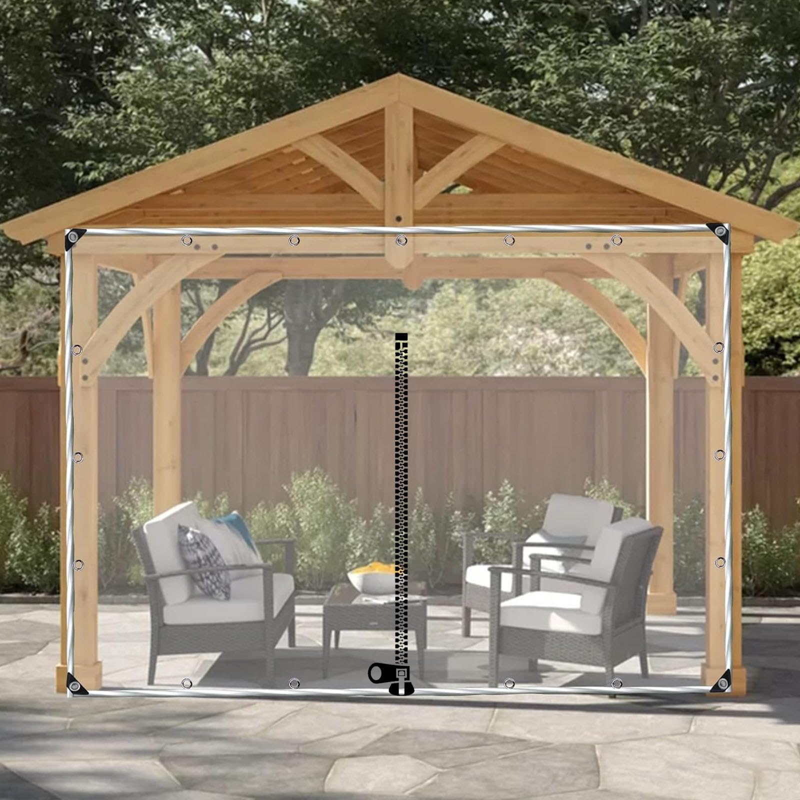 Pannelli Laterali Teloni Pergola Neri Trasparenti Con Cerniera,Tende Telone Trasparente Esterni Impermeabili,Tende Divisorie Gazebo,Telo Di Copertura in Pvc Con Occhielli,W×H-3.2×2m(10.5*6.6ft