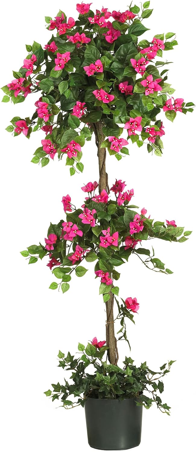 Nearly Natural 5228 Mini Bougainvillea Topiary Beauty, 5-Feet,9" x 9" x 62.5" , Green Plant