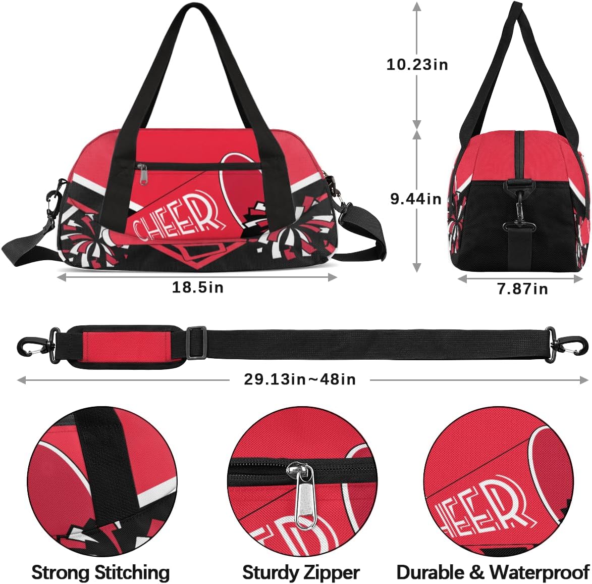 Cheerleader Overnight Duffel Bags for Girls Red Black Cheer Sport Gym Bag Duffel Bag for Travel Weekender Practice Gymnastics Ballet School Gym Sleepover Bag - Image 3