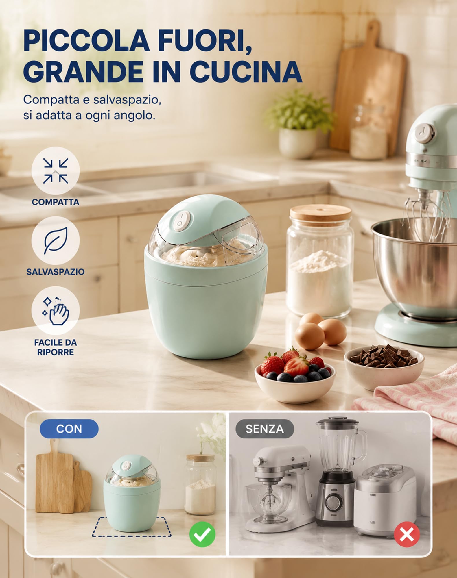 Gelatiera GelatoVivo, Gelato in Pochi Minuti, Non Serve Il Ghiaccio，Azzurro