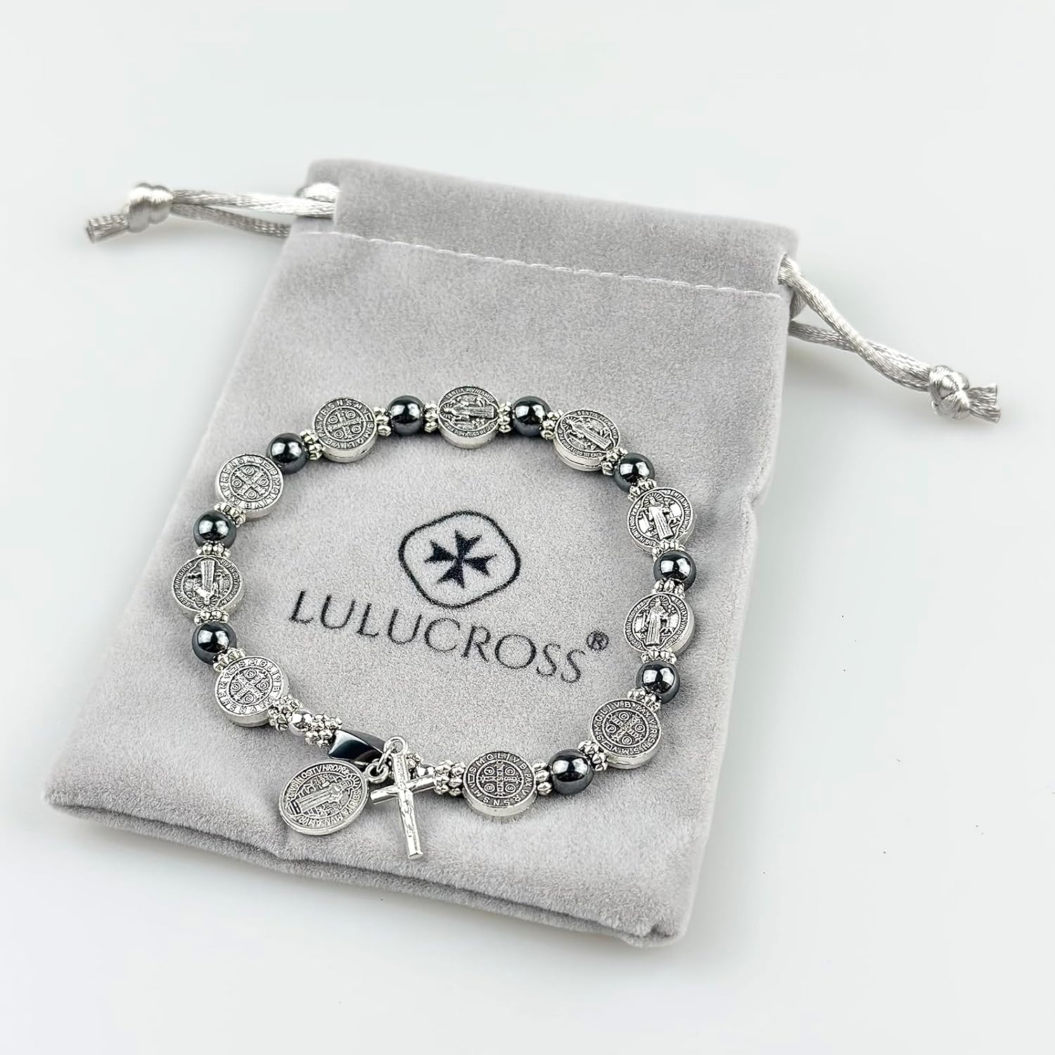 Catholic Rosary Metal Bracelet Saint Benedict Medal Bracelet for Men and Women Faith Baptism silvery